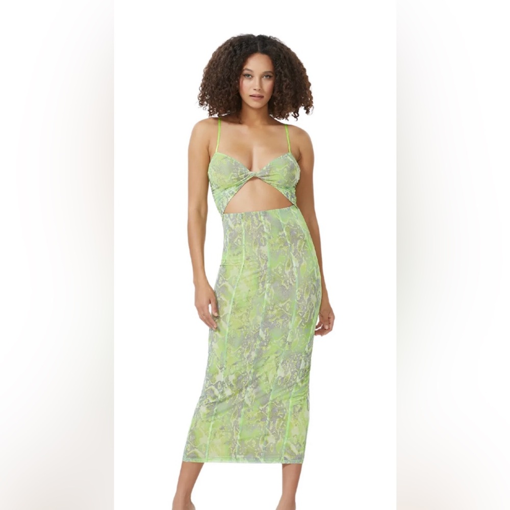 Green and Gray Cutout Midi Dress